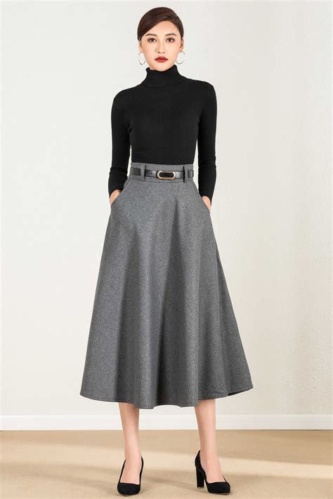 Wool Skirt Gray Wool Skirt Winter Skirt Women Long Skirt A Etsy Canada