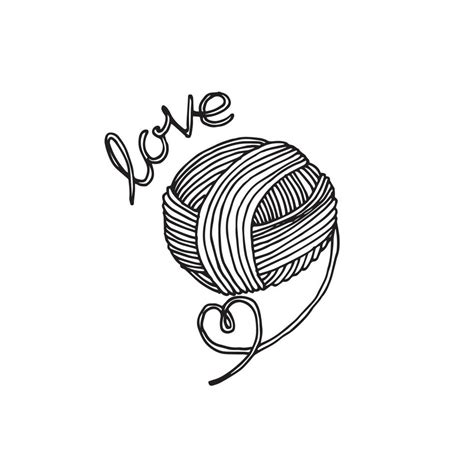 Vector Illustration In Doodle Style Cute Ball Of Yarn With A Heart And