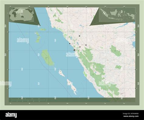 Sumatera Barat, province of Indonesia. Open Street Map. Locations of major cities of the region ...