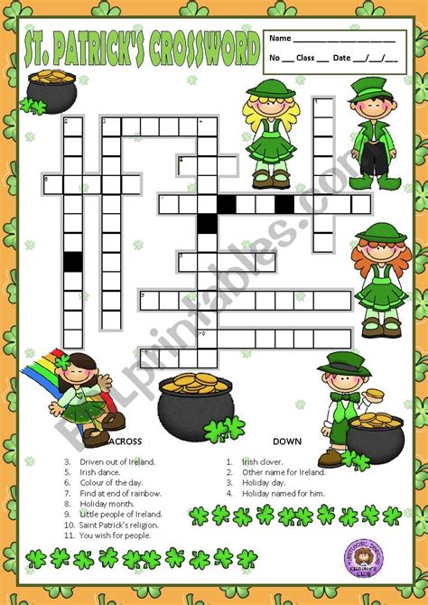 St Patrick S Day Crossword Puzzle Printable