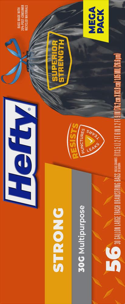 Hefty Strong Trash Bags Drawstring Multipurpose Large 30 Gallon