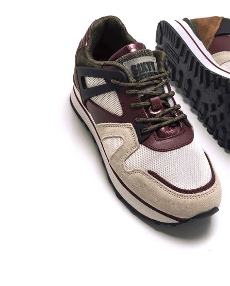 Zapatillas Deportivas De Mujer Sixtyseven En Piel De Color Burdeos Con Detalles En Nude