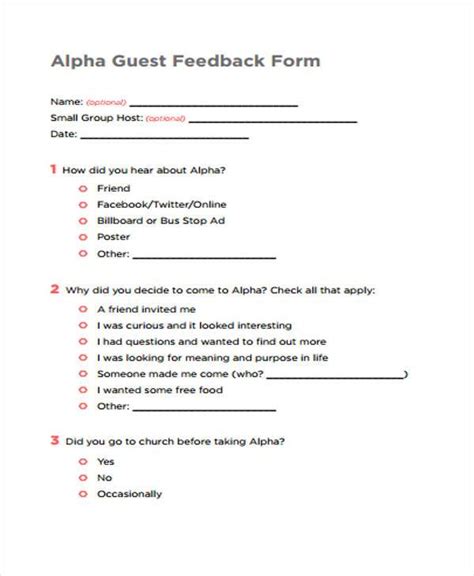 Free 7 Sample Guest Feedback Forms In Pdf Ms Word