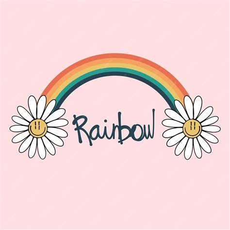 Premium Vector Streetwear Retro Hand Drawn Flower Rainbow With Slogan