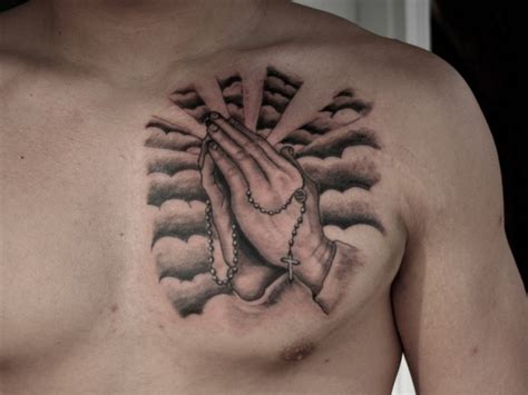 Meaningful And Inspirational Exploring Praying Hands Chest Tattoo