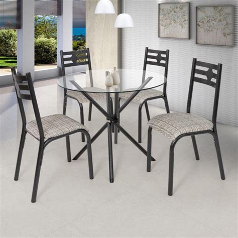 Conjunto De Mesa Vip Slim Tampo Vidro Incolor M Redondo