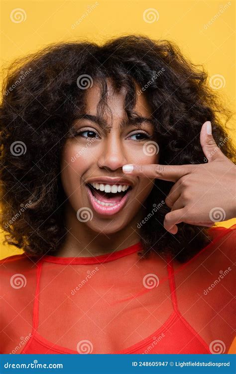 Excited African American Woman With Curly Stock Image Image Of Woman