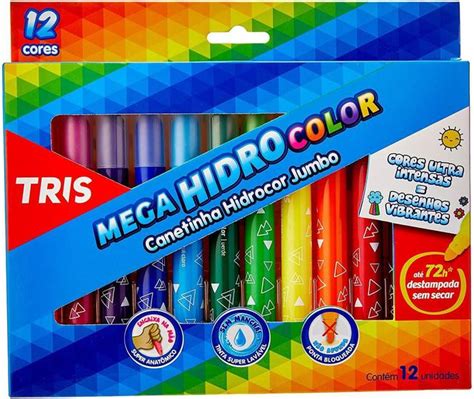 Canetinha Hidrocor Mega Hidro Color Jumbo Cores Tris Caneta