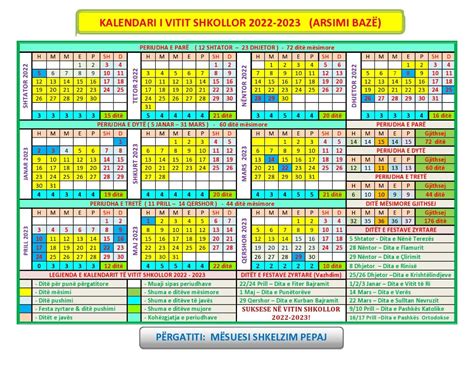 Kalendari I Vitit Shkollor 2022 2023 Portali Shkollor