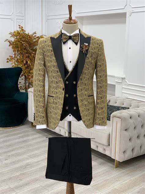 Aysoti Fieldbon Golden Slim Fit Peak Lapel Tuxedo Aysotiman