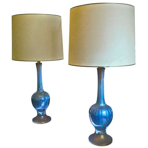 Murano Iridescent Blue Glass Pair Of Table Lamps At 1stdibs