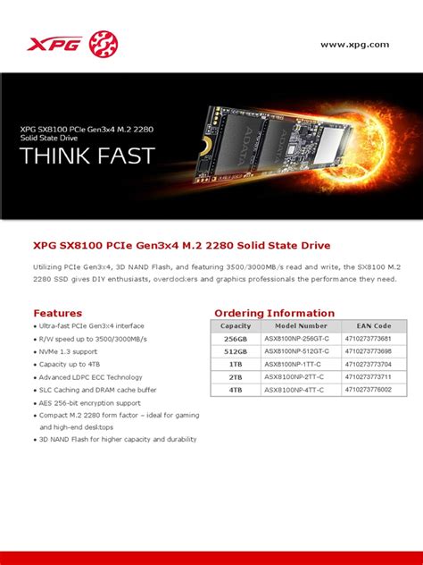 Datasheet - XPG SX8100 - EN - 202005 | PDF | Solid State Drive ...