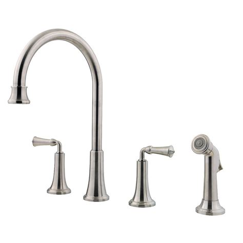 Pfister Bellport 2 Handle 4 Hole High Arc Kitchen Faucet With Side