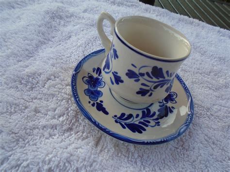 Vintage Demitasse Blue White Delft Tea Cup Saucer Elesva Holland