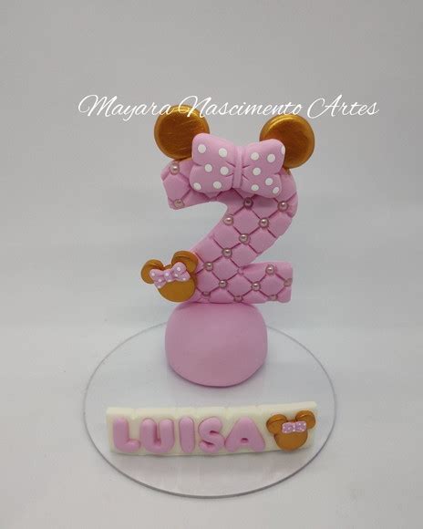 Vela De Biscuit Minnie Rosa E Dourado Produtos Elo7