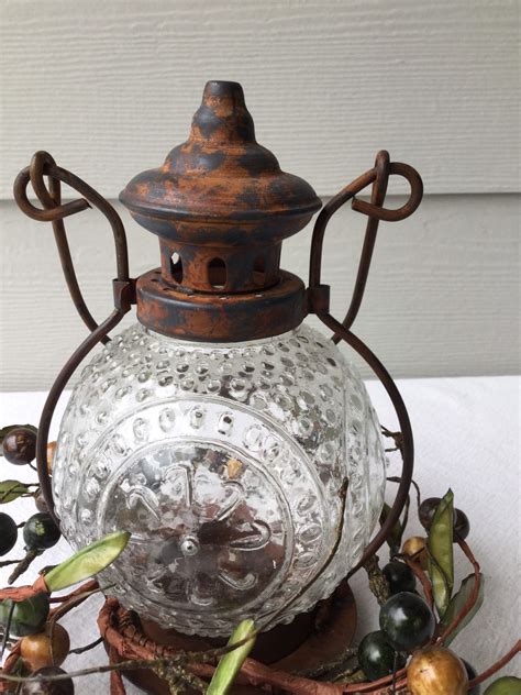 Vintage Style Lantern With Rustic Berries And Flameless Candle Rustic Lantern Primitive