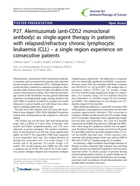 (PDF) P27. Alemtuzumab (anti-CD52 monoclonal antibody) as single-agent ...