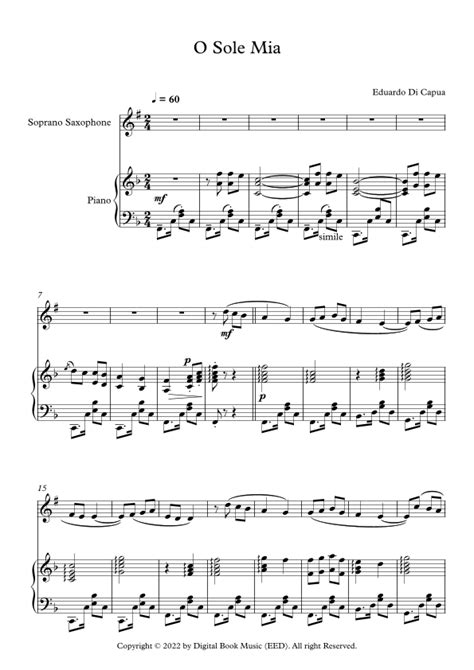 O Sole Mio Eduardo Di Capua Soprano Sax Piano Arr Digital Book