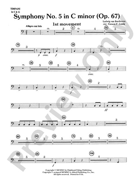 Beethoven S Symphony No 5 1st Movement Timpani Timpani Part Digital Sheet Music Download