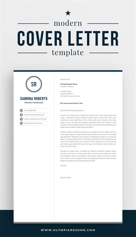 Professional 1 Page Resume Template Modern Cv Design With Monogram Initials Word And Pages