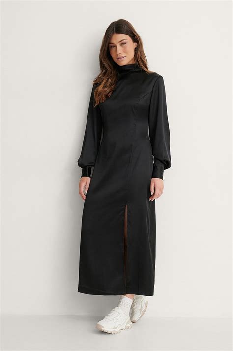 High Neck Satin Dress Black Na