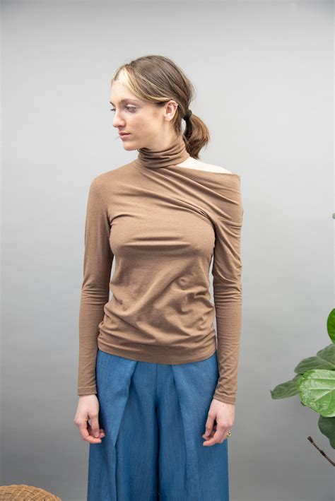 Nude Open Shoulder Blousehigh Neck Topasymmetrical Cut Etsy