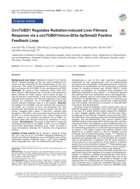 Pdf Circtubd1 Regulates Radiation Induced Liver Fibrosis Response Via