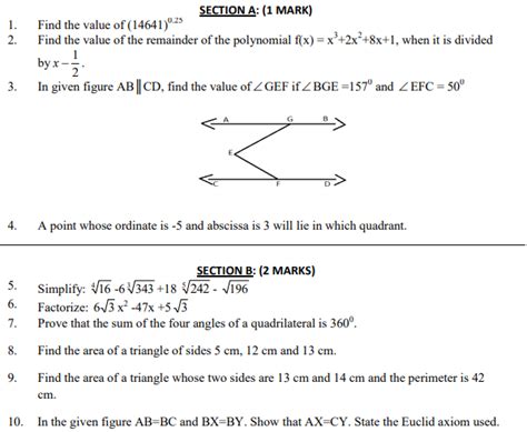 Cbse Class 9 Mathematics Sample Paper Set 64