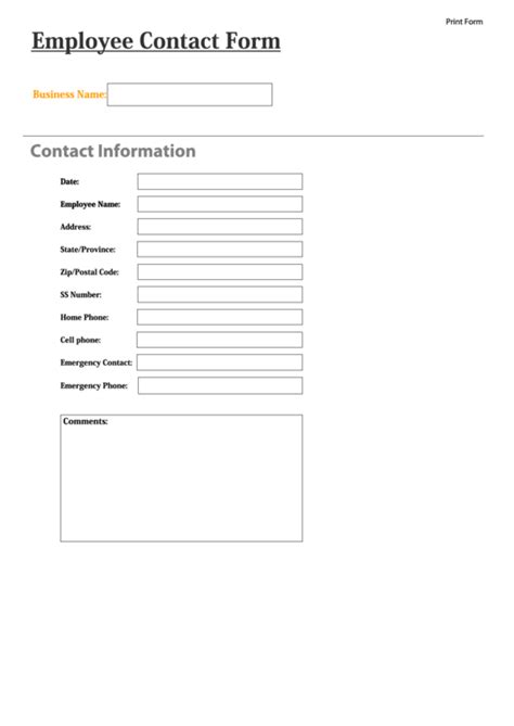 Fillable Employee Contact Form Printable Pdf Download