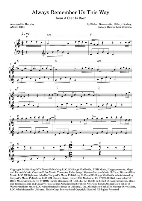 Always Remember Us This Way Arr Angie Ure By Lady Gaga Sheet Music For Harp At Sheet Music Direct