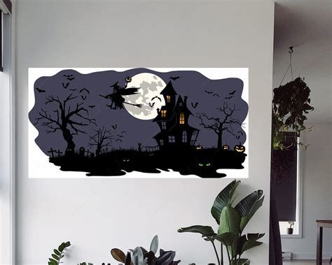 Halloween Silhouette Haunted House Graveyard Witch Cut File Clipart Cricut Svg Eps  Png Dxf