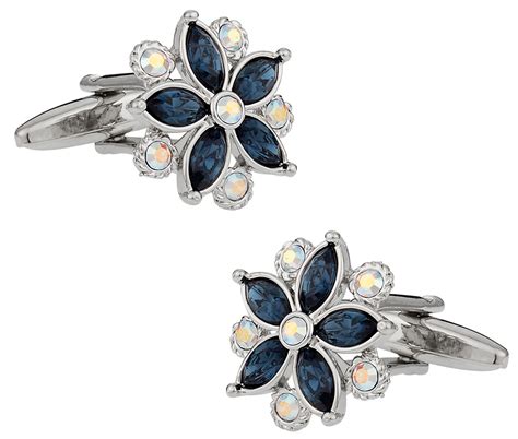 Swarovski Crystal Flower Cufflinks Blue Cuff Daddy