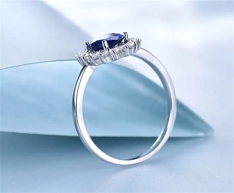 Umcho Luxury Blue Sapphire Princess Rings For Women Genuine 925 Sterling Silver Romantic