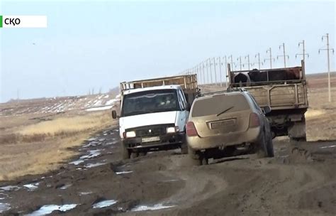 По колено в грязи жители СКО жалуются на ямы и выбоины на дороге областного значения