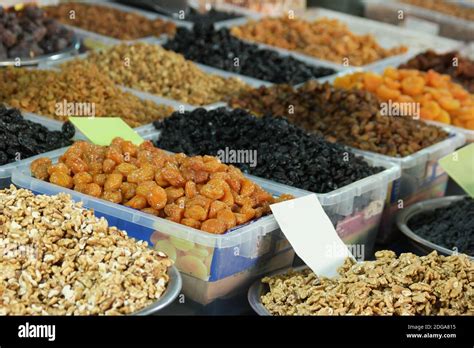 Dried Fruits And Nuts On The Market Stall Stock Photo Alamy