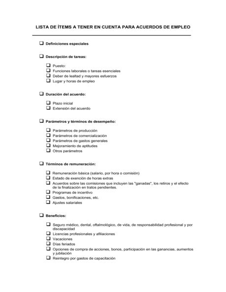 Lista De ítems A Tener En Cuenta Acuerdos Laborales Modelos Y Ejemplo