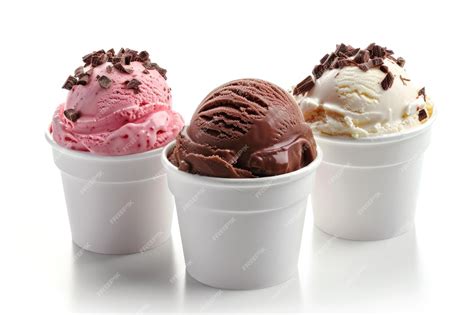 Premium Photo Neapolitan Ice Cream Scoops In White Cups On White