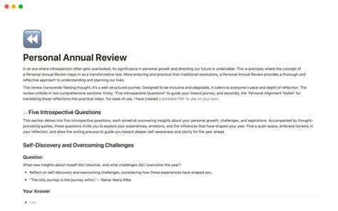 Personal Annual Review Notion Template