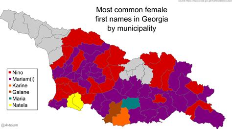 Most common male and female first names by municipality : r/Sakartvelo