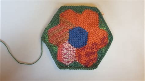 Tunisch Patchwork Haken Een Hexagon Maken Van Een Bloem Rechtshandig