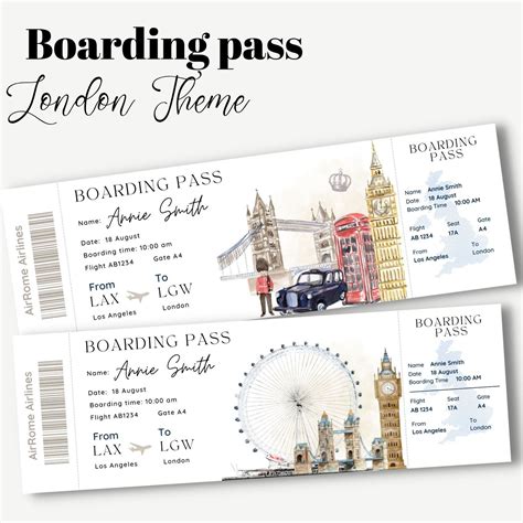 Printable And Editable London Surprise Boarding Pass Ticket Trip Ticket