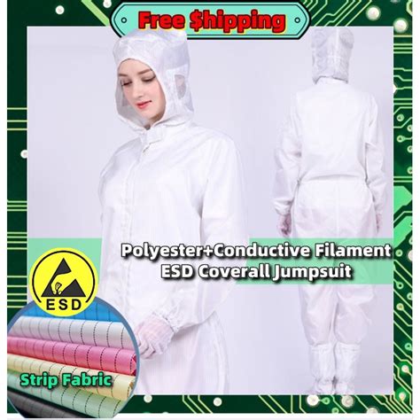 Ready Stock Anti Static Esd Jumpsuit Reusable Clean Room Esd Coverall