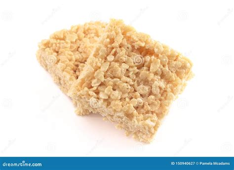 Marshmallow Crispy Rice Cereal Treat Bars on a White Background Stock ...