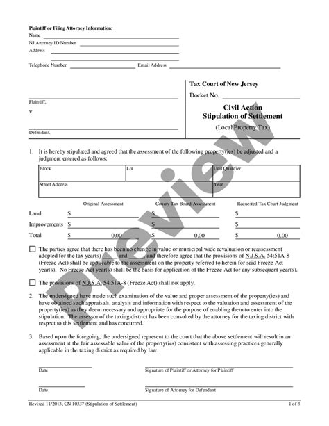 New Jersey Civil Action Stipulation Of Settlement Us Legal Forms