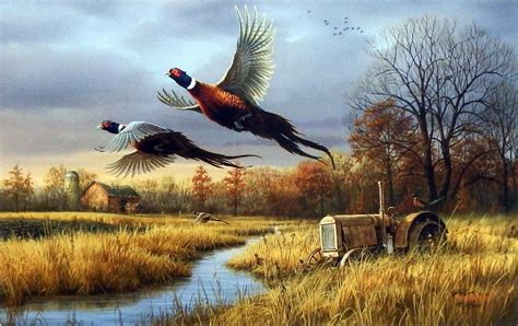 Artist James Hautman Unframed Ring Neck Print Back Forty Pheasants