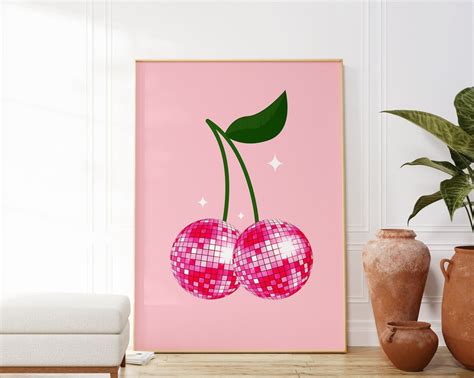 Disco Ball Cherries Print Pink Aesthetic Disco Ball Print Etsy Canada