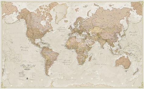 Carte Murale Plastifi E En Anglais Monde Style Antique M