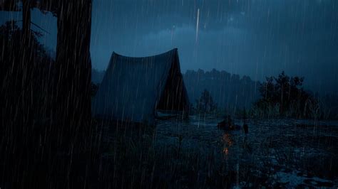 Sleep Deeply In A Rainy Night Heavy Rain On The Tent And Thunder