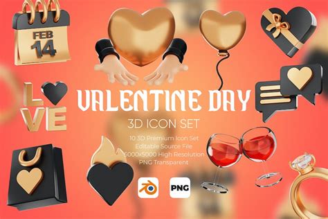 Valentine S Day 3d Icon Set Graphics Envato Elements