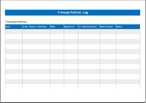 Transportation Log Template for Excel | Excel Templates